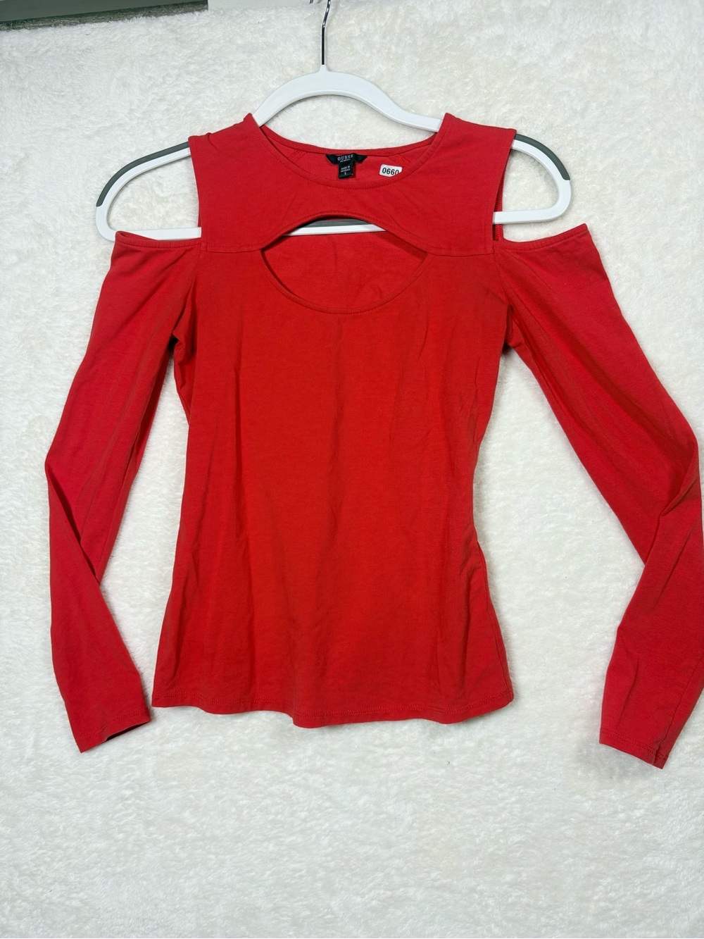 Guess Red Cold-Shoulder Cutout Long-Sleeve Top Size Small 0600